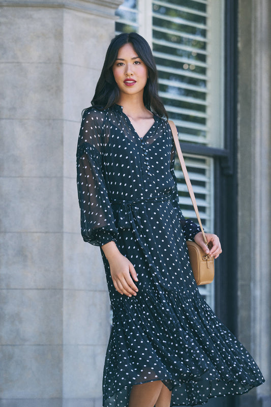 Crinkle Viscose Dress - Deep Navy Spot
