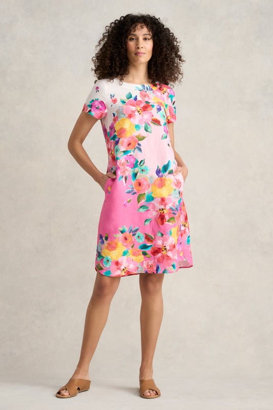 Printed French Linen Dress - Rose Border Print