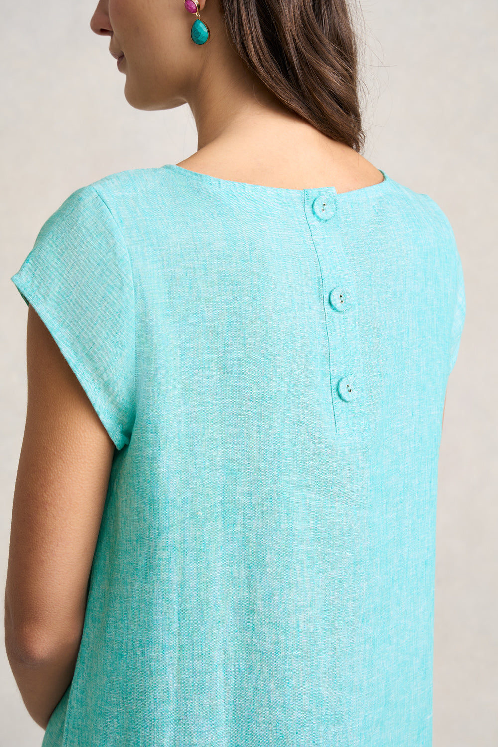 French Linen Sun Dress - Aqua Cross Dye