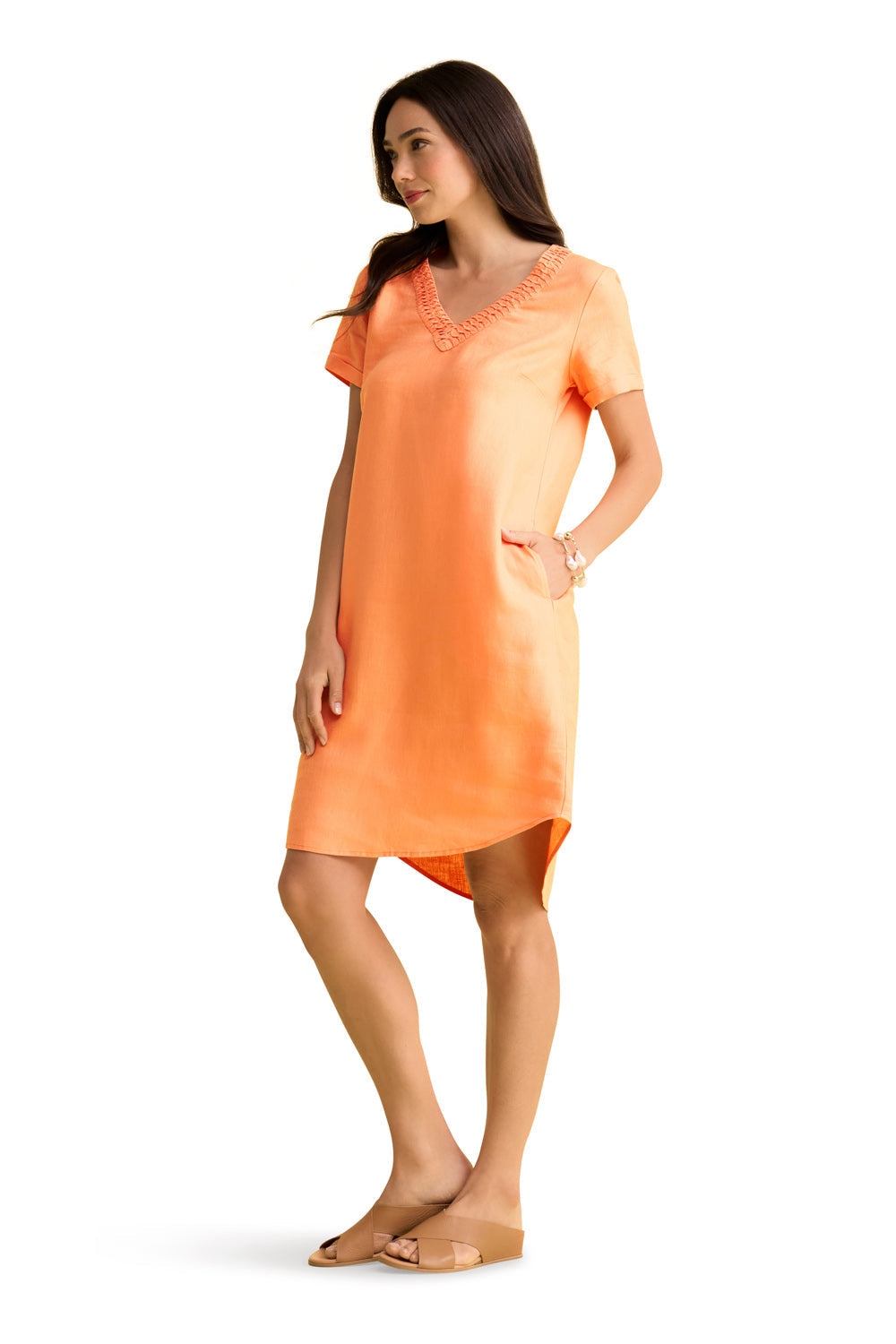 French Linen Shift Dress - Abricot