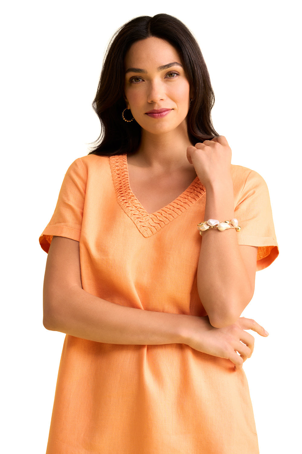 French Linen Shift Dress - Abricot