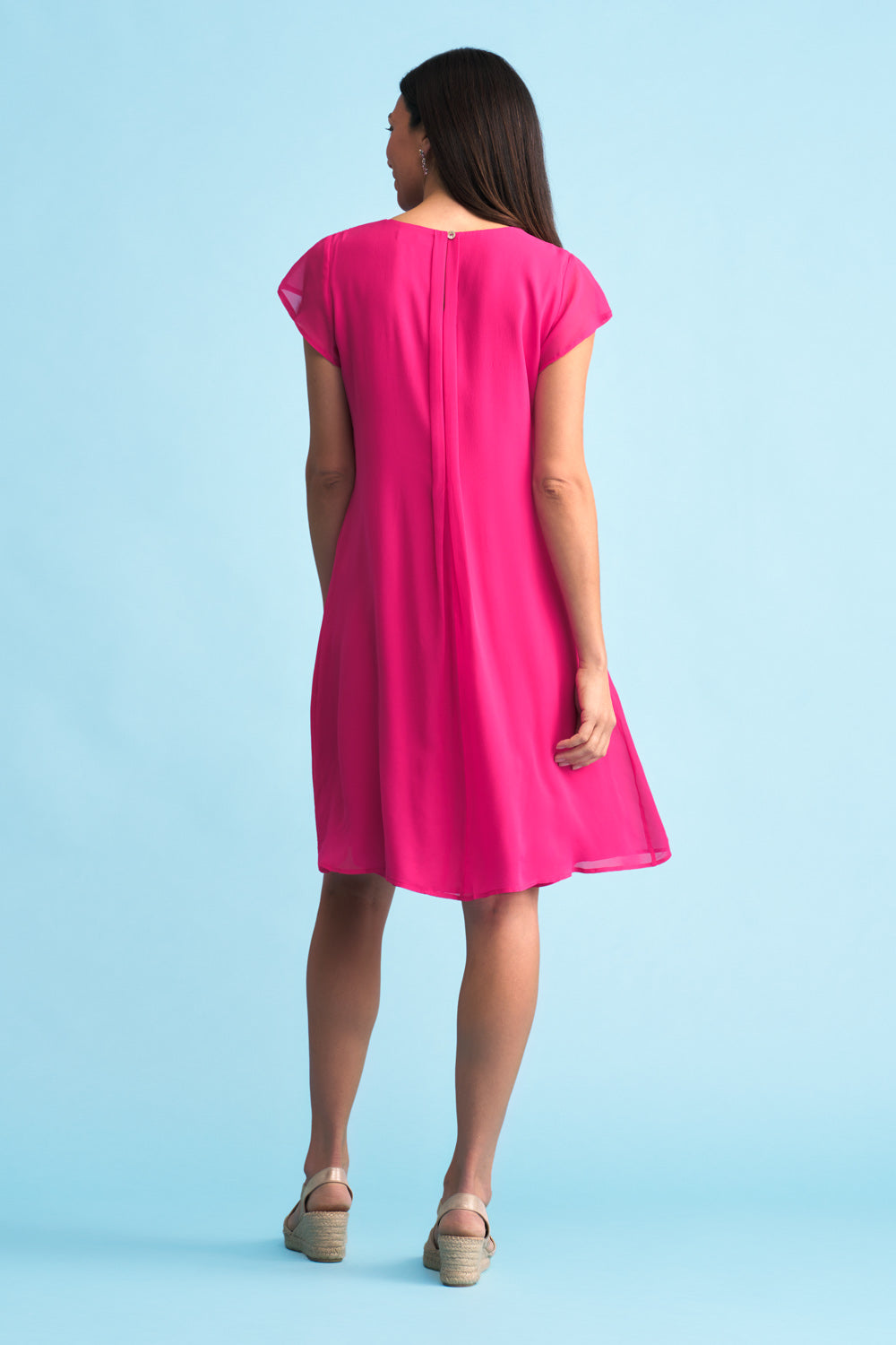 Flutter Sleeve Silk Dress - Dark Rose