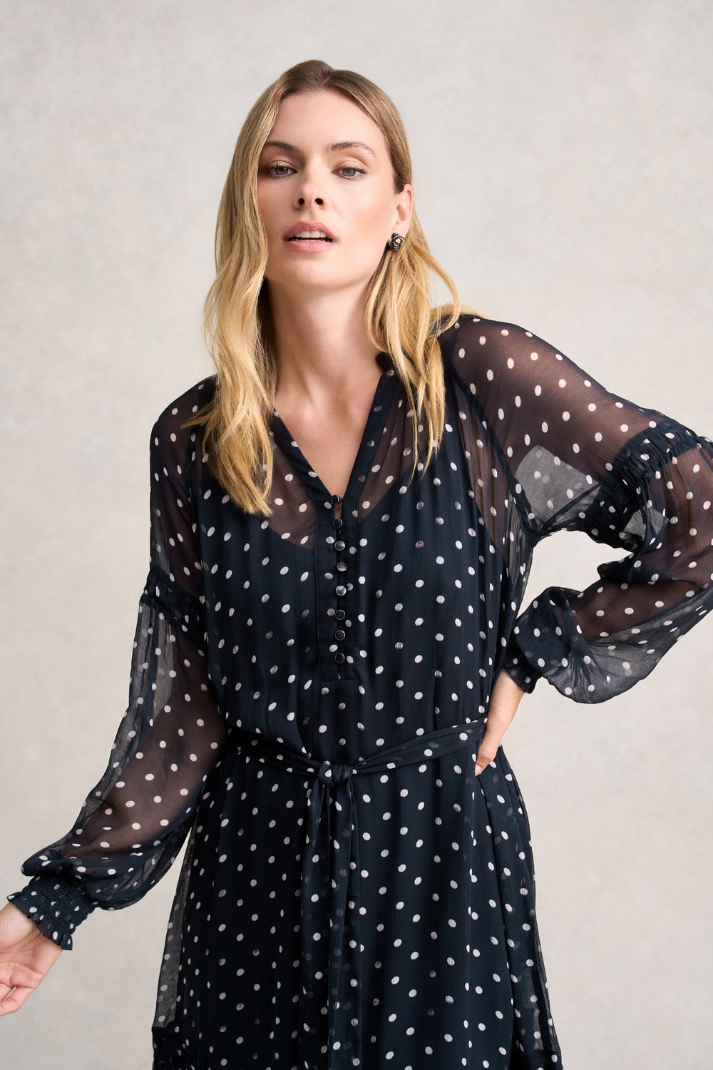 Crinkle Viscose Dress - Deep Navy Spot