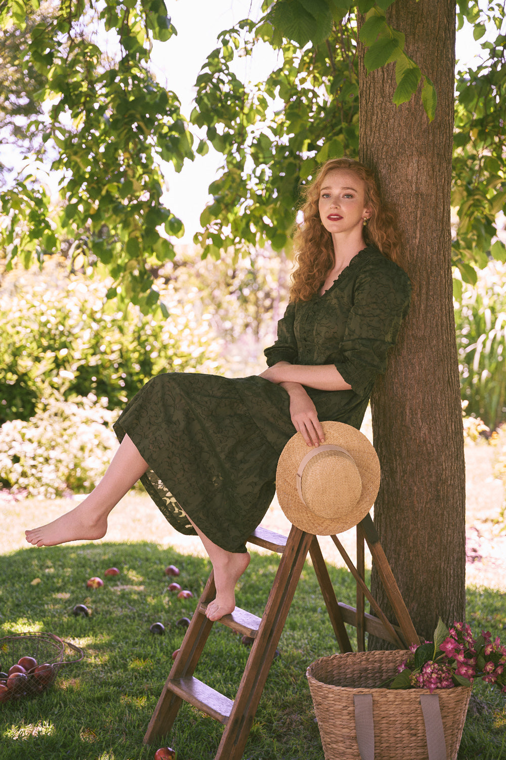 Cotton Jacquard Tiered Dress - Deep Olive