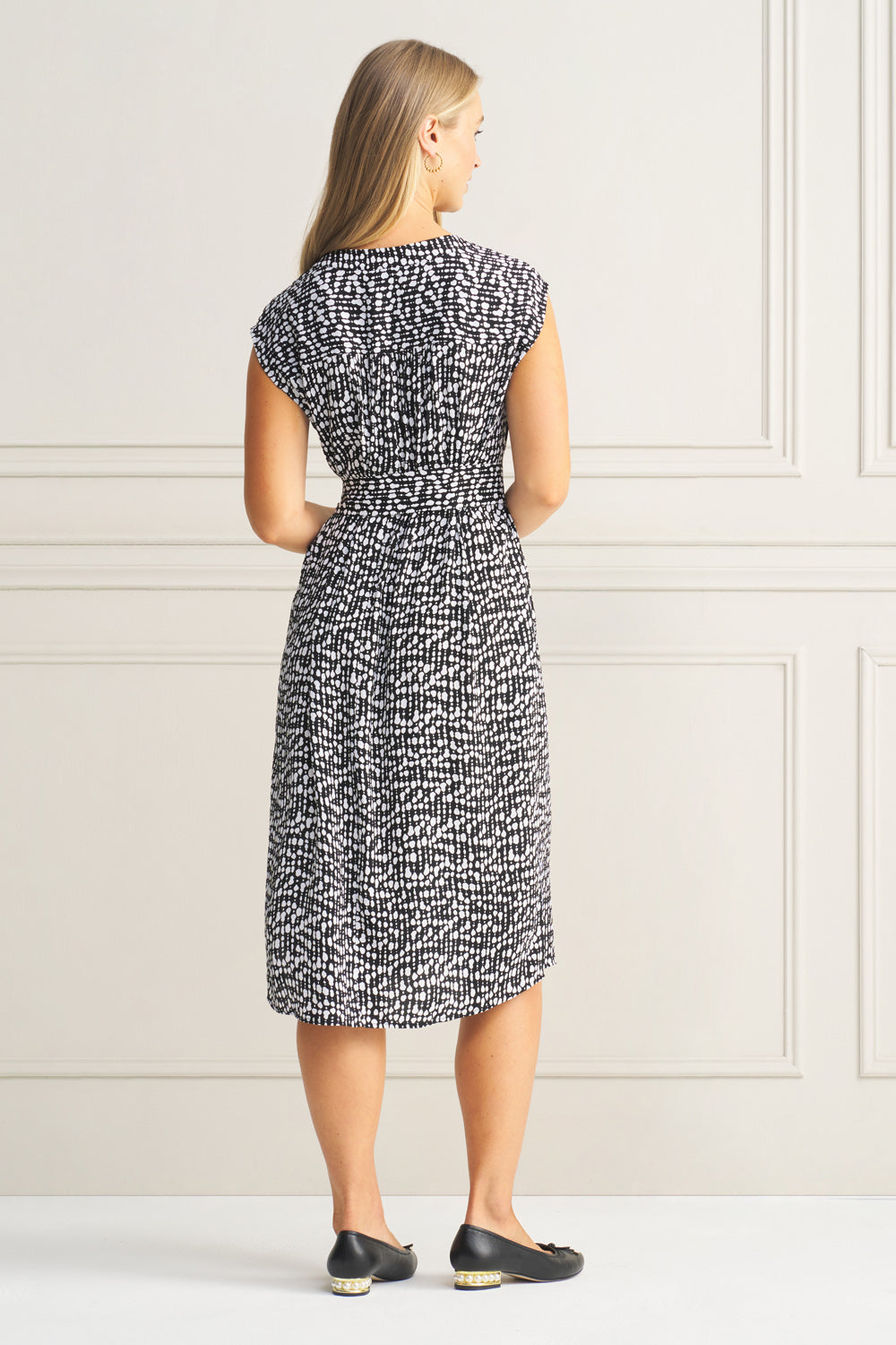 V-Neck Crepe Dress - Broken Spot Print
