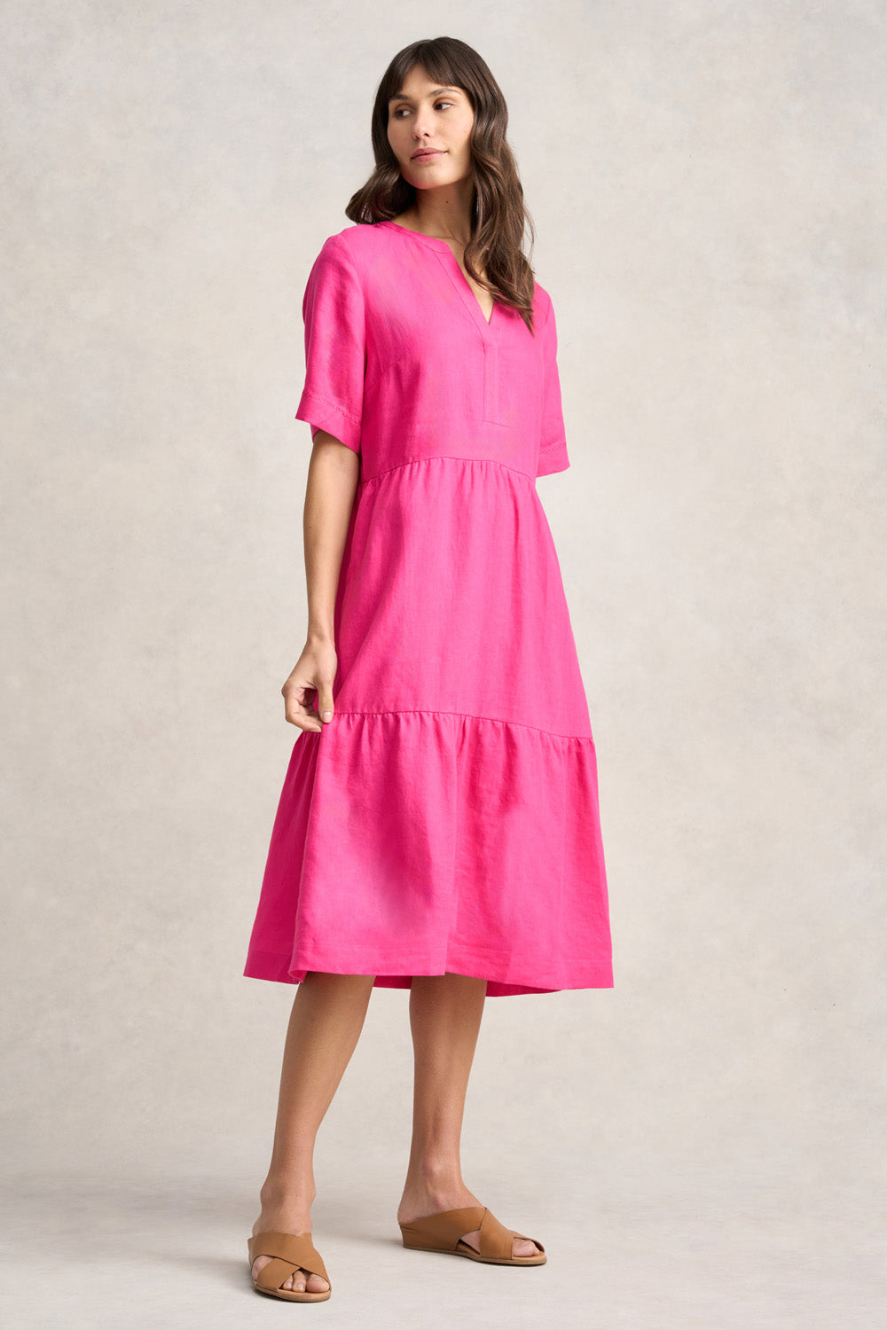 Tiered Linen Dress - Hot Pink