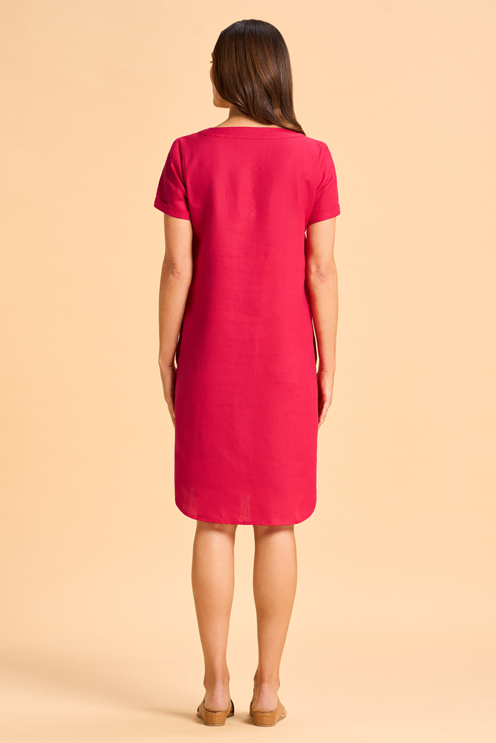 V-Neck Linen Dress - Rouge